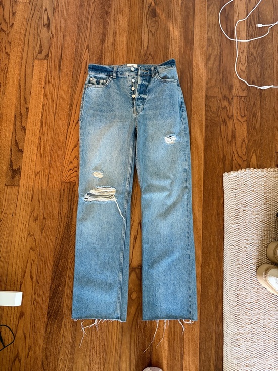 Anine Bing Denim - Anine Bing Light Blue Distressed Straight Leg Jeans